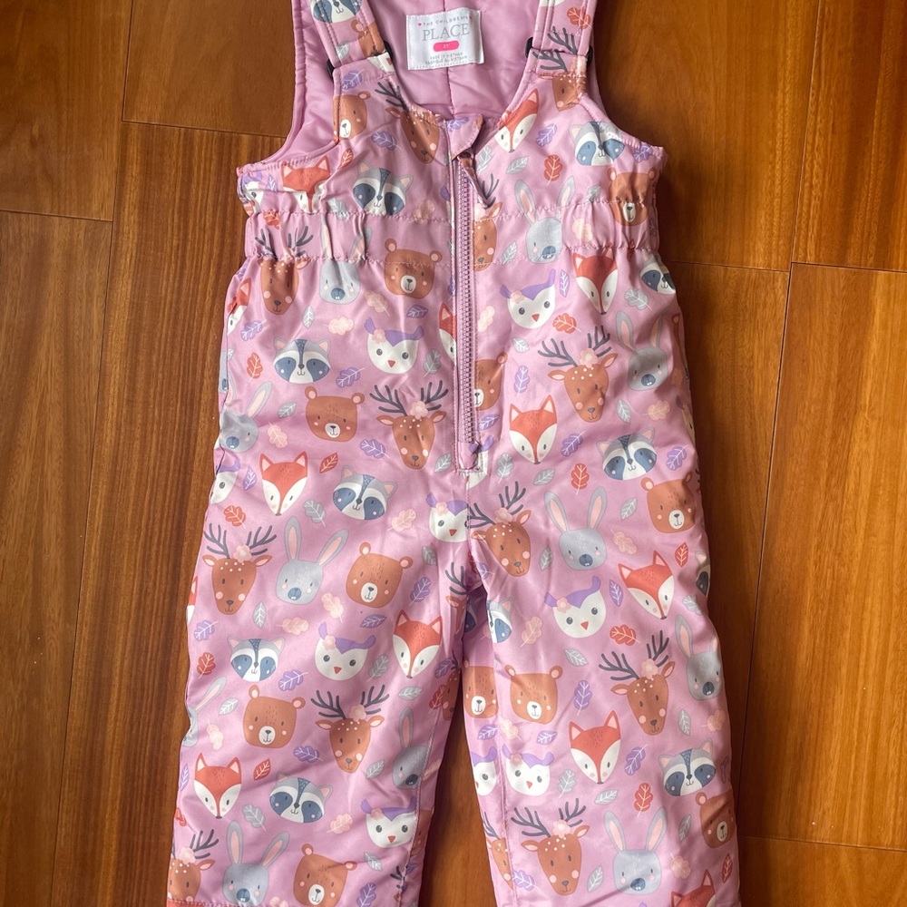 Pink Animal Print Kids Snow Puffy Bib/Overalls
